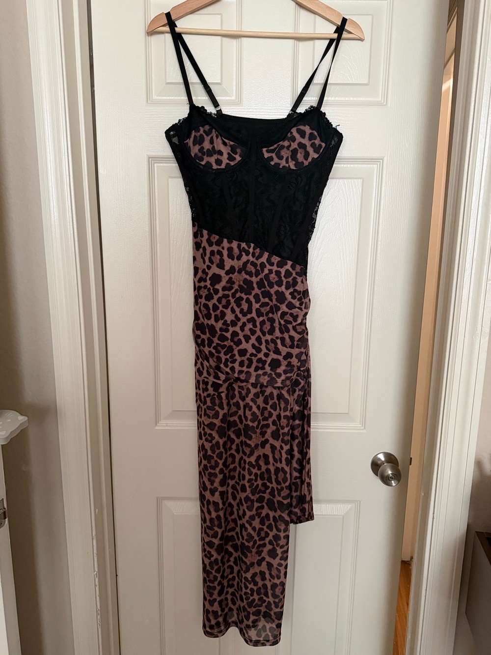 SHEIN Black & Brown Leopard Asymmetrical Slip Dress